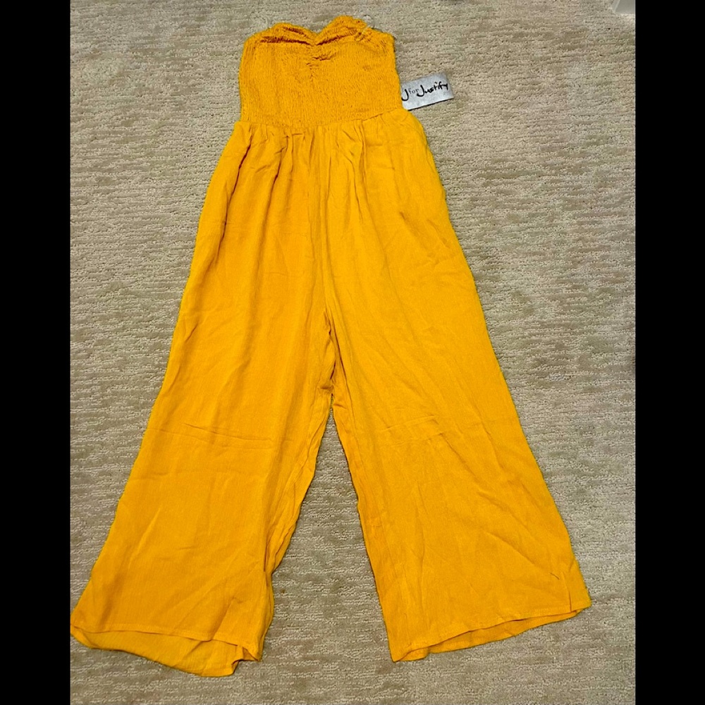 J FOR JUSTIFY MUSTARD TUBE WIDE LEG CROP ROMPER